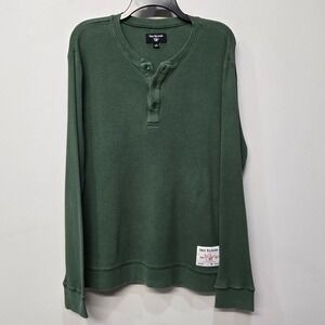 True Religion Thermal Henley Shirt Men Large Green Waffle Knit Streetwear Grunge